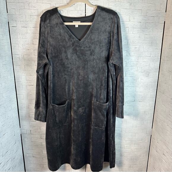 Pure Jill Crushed-Velour V-Neck midi Dress with pockets whimsigoth plus size - Picture 2 of 10